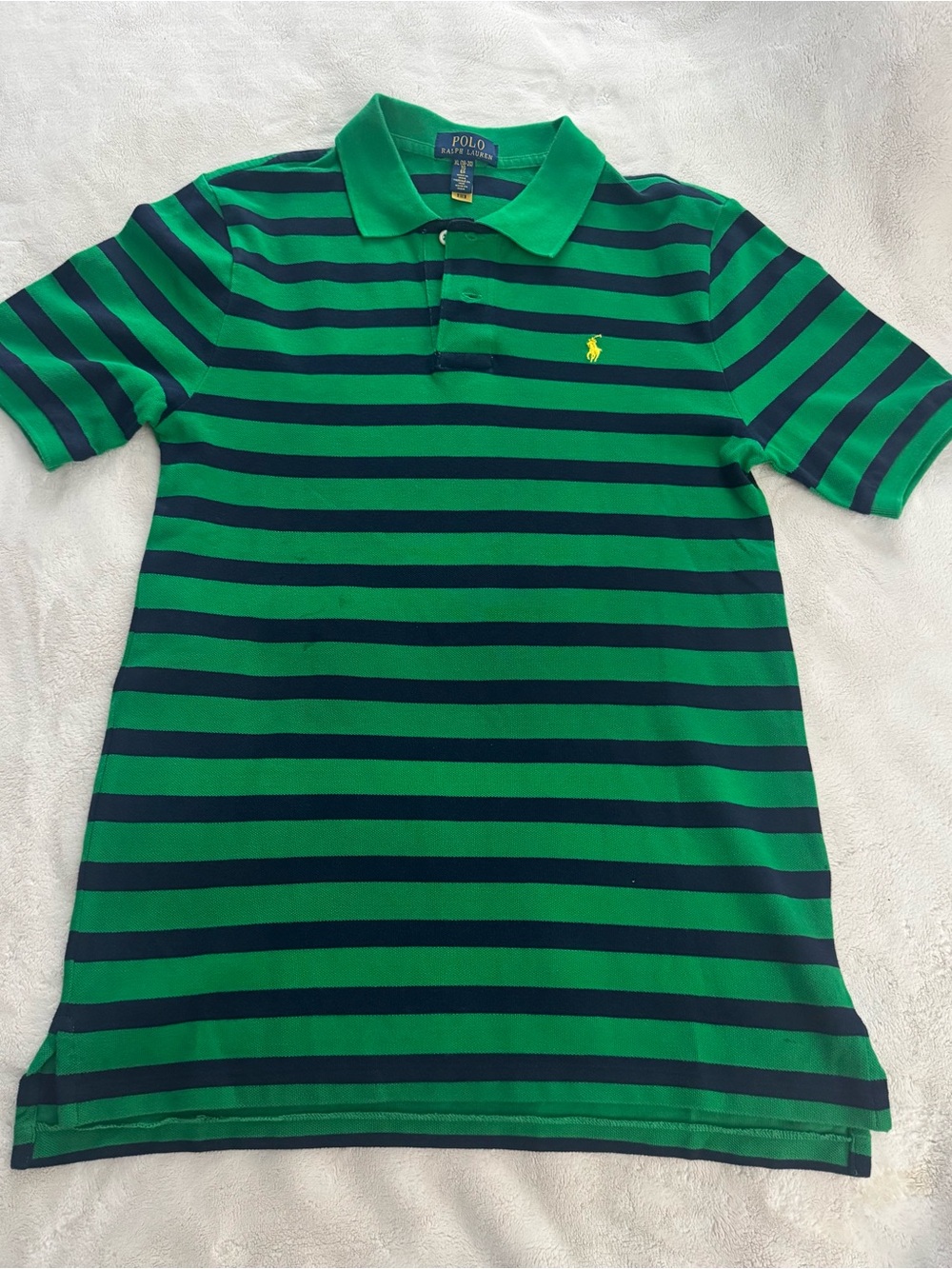 Polo by Ralph Lauren Green and Navy Striped Polo with Yellow Pony Size XL 18-20